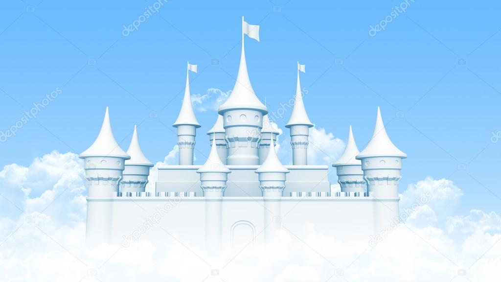 Castle in the sky surrounded by clouds