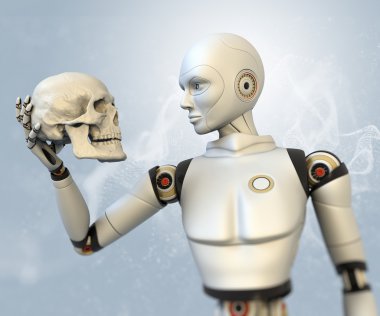Cyborg elinde insan kafatası ile