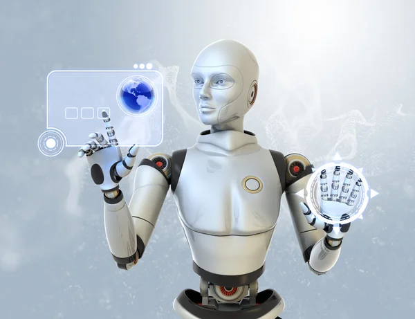 Robot using a futuristic interface — Stock Photo, Image