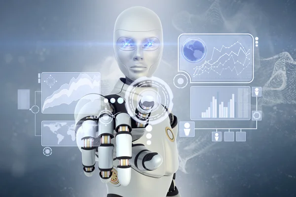 Robot is working with touchscreen — Stock Photo, Image