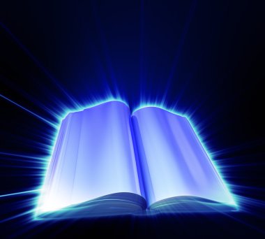 Kitap siyah arka plan ve Mavi parlaklık ile açıldı