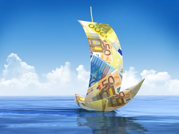 Zeilboot gemaakt van Euro — Stockfoto