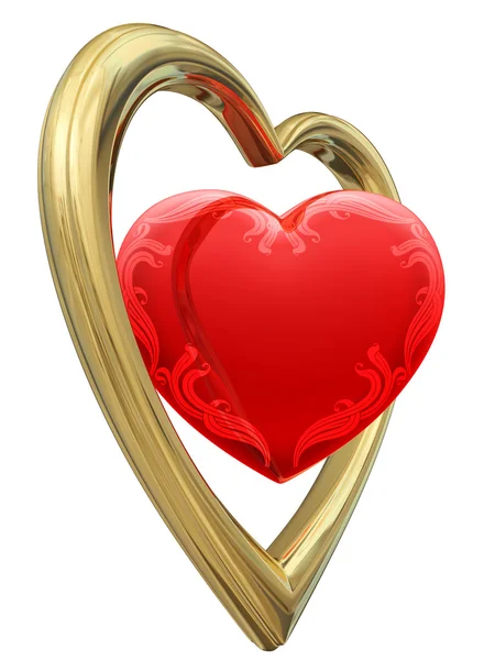 Goldene und rubinrote Herzformen — Stockfoto
