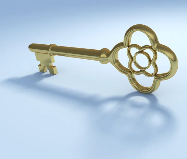 Golden vintage key with smooth shadow — Stock Photo, Image