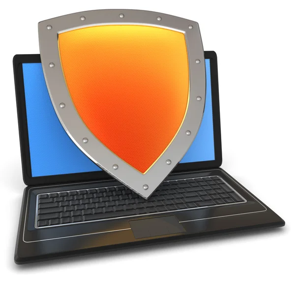 Information security. Shield covers laptop — Stock Photo, Image