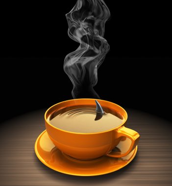 Köpekbalığı yüzgeci sıcak kahve. Kavramı 