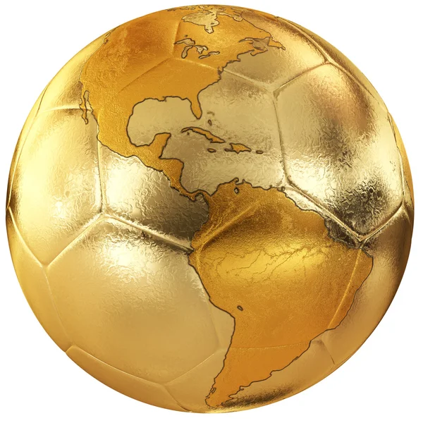 Futebol de ouro com mapa do mundo. América — Fotografia de Stock