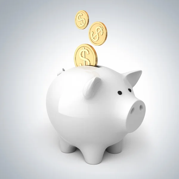 Piggy bank met een 3 munten — Stockfoto