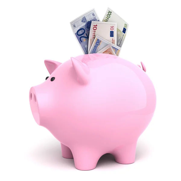 Bir banka notları ile Piggy banka. Euro — Stok fotoğraf
