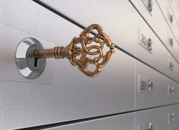 Key in the safe deposit box — Stock Photo, Image