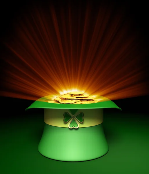 Leprechaun chapéu verde com moedas de ouro — Fotografia de Stock