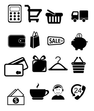 16 alışveriş vektör simge kümesi