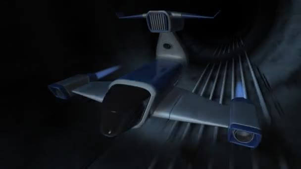 Futuristische jet vliegt in tunnel — Stockvideo