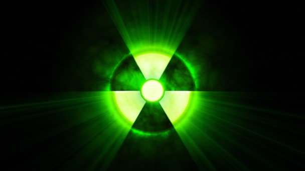 Radioactive danger symbol with a shine on black background — Stock Video