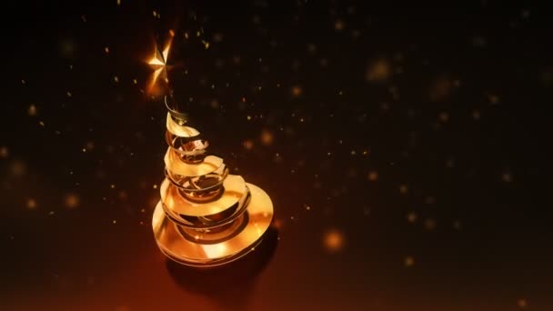 星と雪に輝くオリジナルのクリスマス ツリー — ストック動画