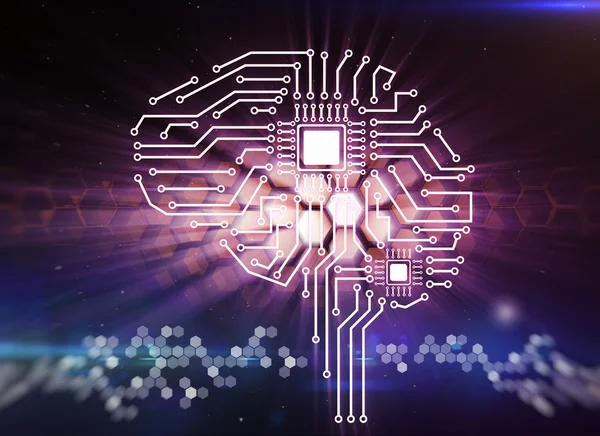 Tablero de circuitos informáticos en forma de cerebro humano — Foto de Stock