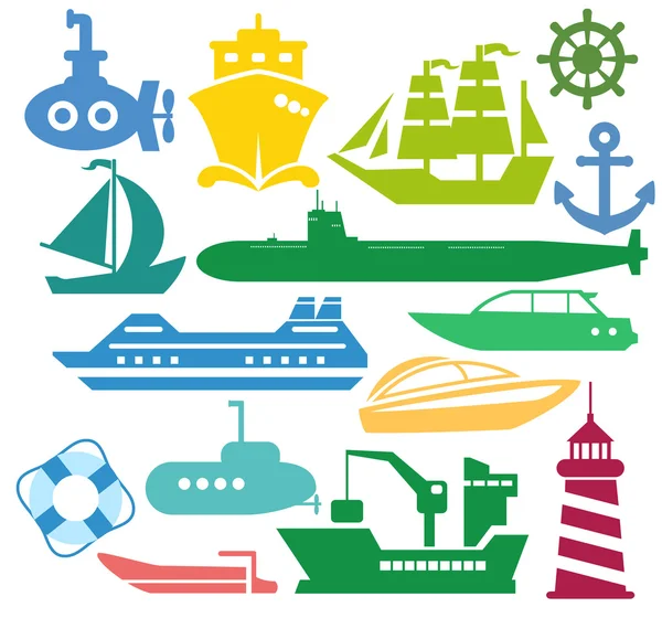 Conjunto de barcos y embarcaciones — Vector de stock