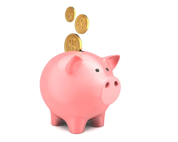 Piggy bank, met munten die vallen in sleuf — Stockfoto