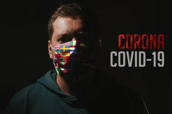 Man Mask Virus Protection Text Pray World Corona Virus Covid — Foto Stock