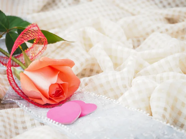 orange rose on Tablecloth (valentine concept)