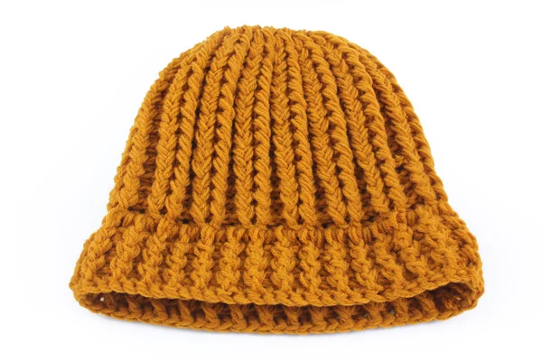 Yellow knitted wool hat isolated on white background — Stock Photo, Image