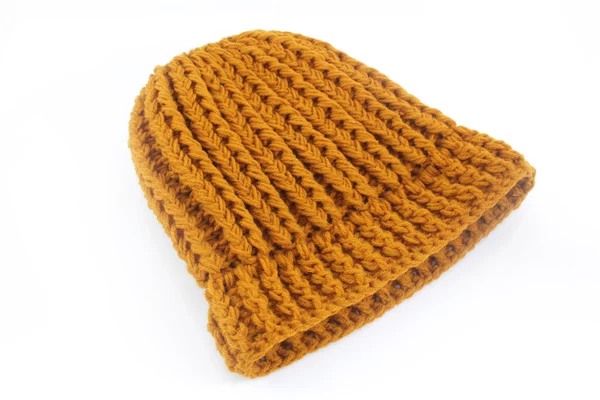 Chapeau en laine tricotée jaune isolé sur fond blanc — Photo