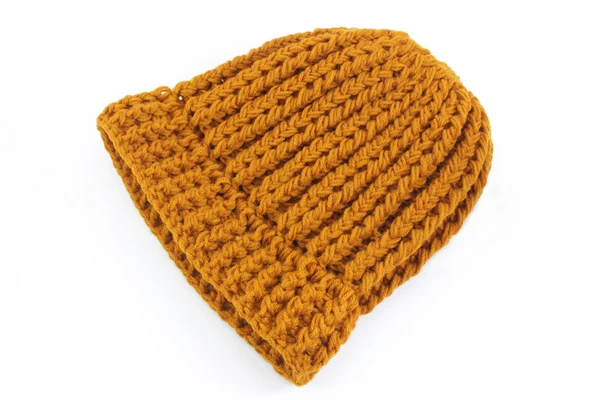 Yellow knitted wool hat isolated on white background — Stock Photo, Image