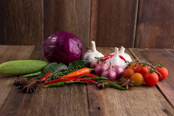 Vegetable on old wooden background — Stock Photo, Image