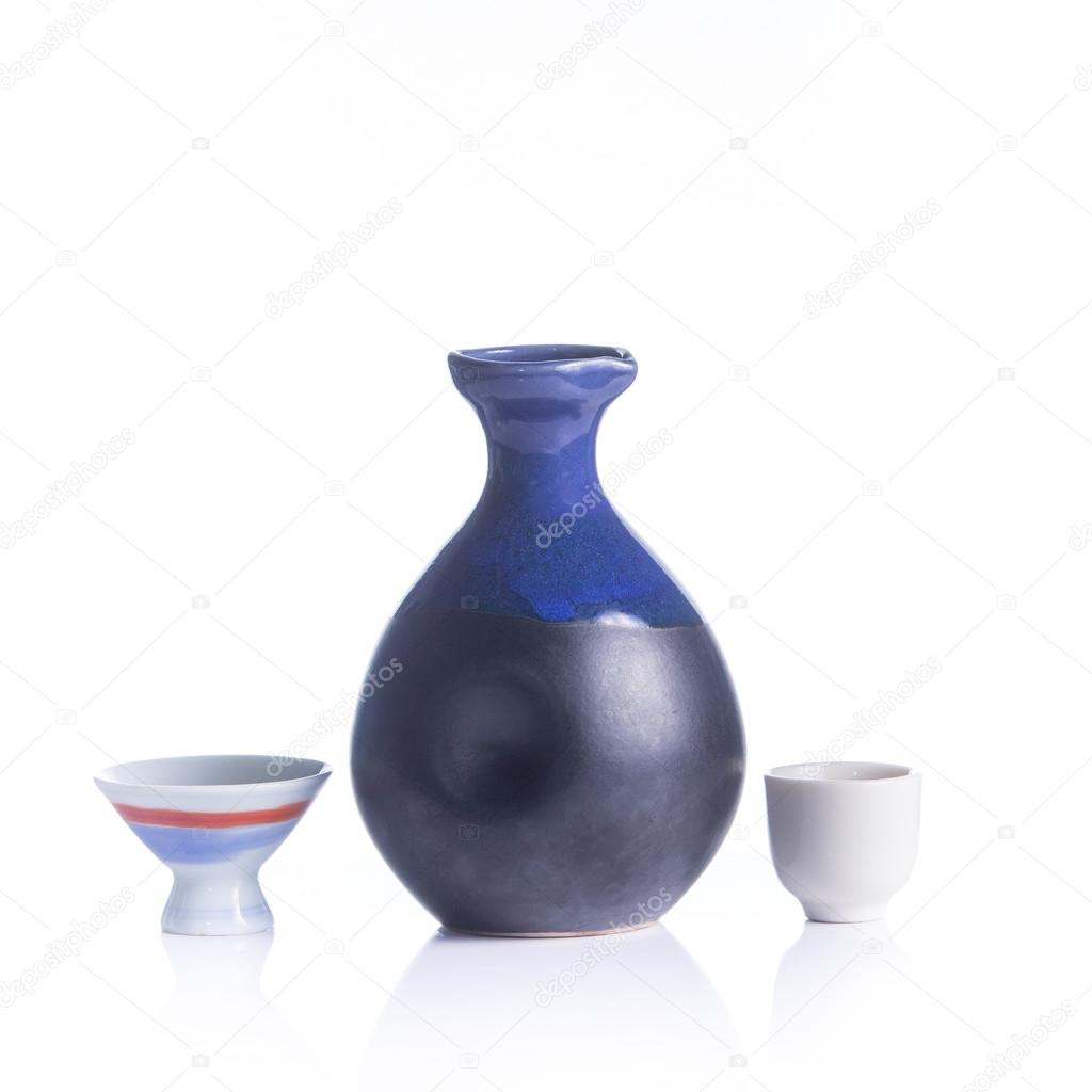 Isolated Japanese Sake drinking set