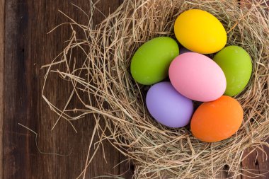 Eski ahşap zemin üzerine yuvadaki yumurta