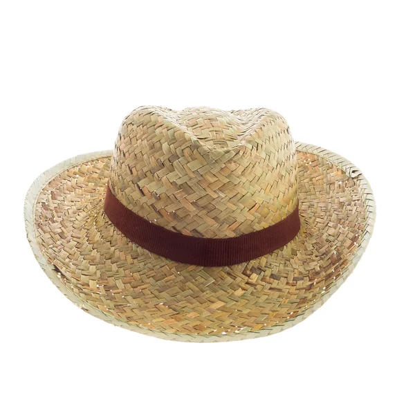 Beyaz arka planda izole edilmiş oldukça saman şapka — Stok fotoğraf