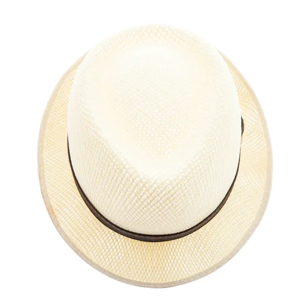 Όμορφο ψάθινο καπέλο απομονωμένο σε λευκό φόντο — Φωτογραφία Αρχείου