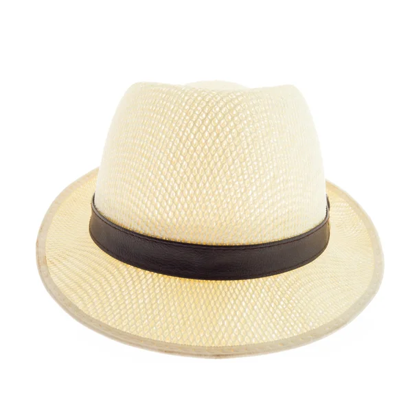 Bonito chapéu de palha isolado no fundo branco, chapéu de palha marrom isolado no fundo branco — Fotografia de Stock