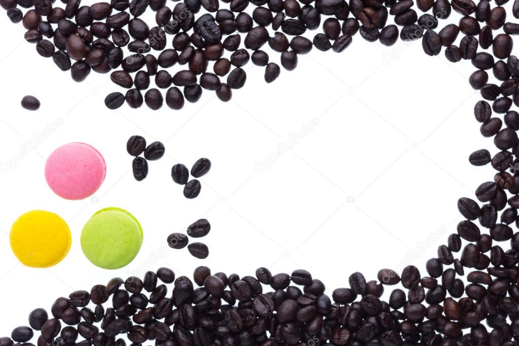 coffee beans and macaroons