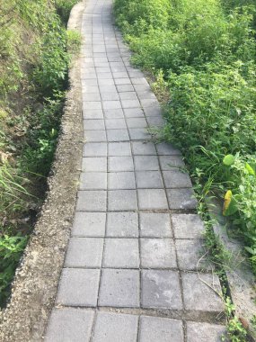 Ubud, Bali 'de yol olarak beton sınırı olan dört sıra kaldırım bloğu