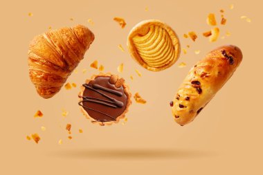 Taze pişmiş kruvasan ve havada uçuşan tatlı hamur işleri. Tatlı tatlı. Pişmiş mallar. 