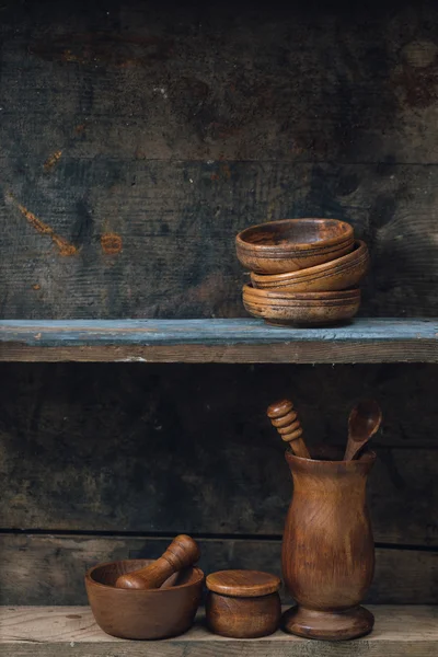 Old wooden kitchenware — Stock Photo, Image