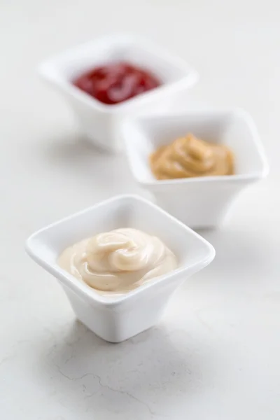 Ketchup with mustard and mayonnaise — Stock Photo, Image