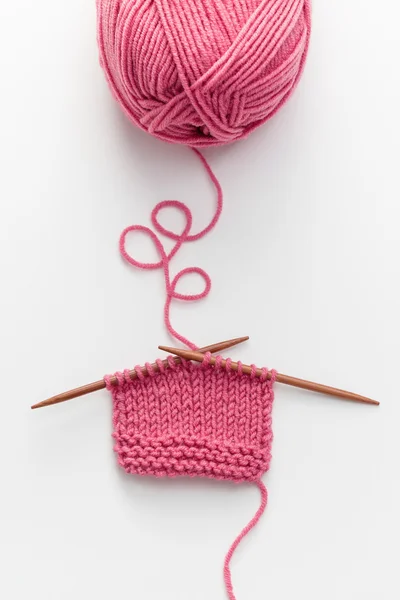 Knitting project with wooden needles — Stock Photo, Image