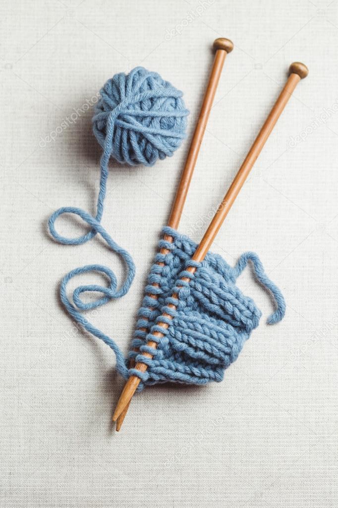 knitting project with wooden needles