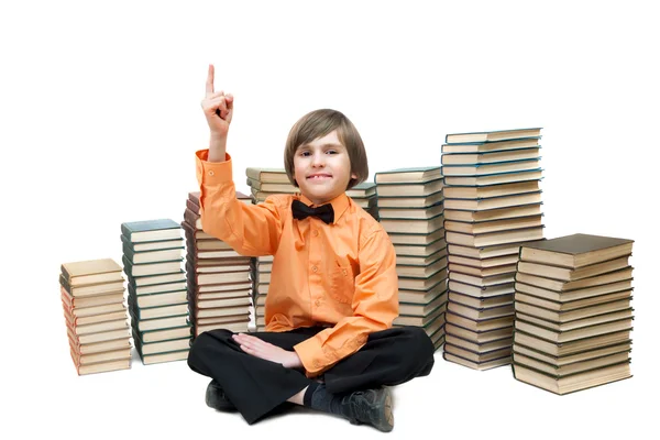 Smart boy with pointing finger — Stock Photo, Image