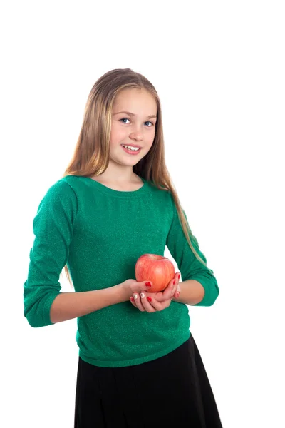 Girl with a red apple — Stock Photo, Image