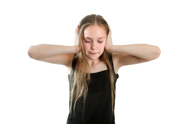 Girl is closing ears — Stock Photo, Image