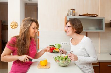 Two women preparing lunch clipart