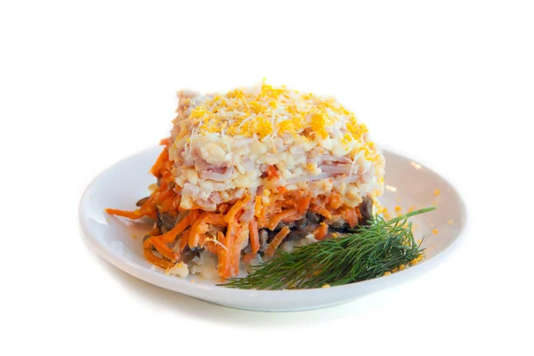 層状ハムとマッシュルームのサラダ — ストック写真
