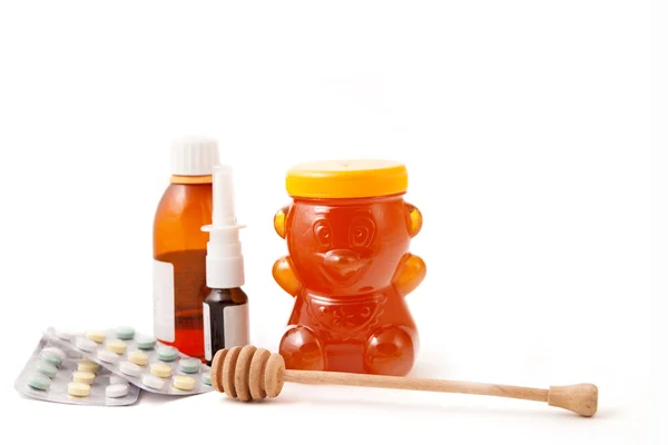 Honey and medicines — Stock Photo, Image