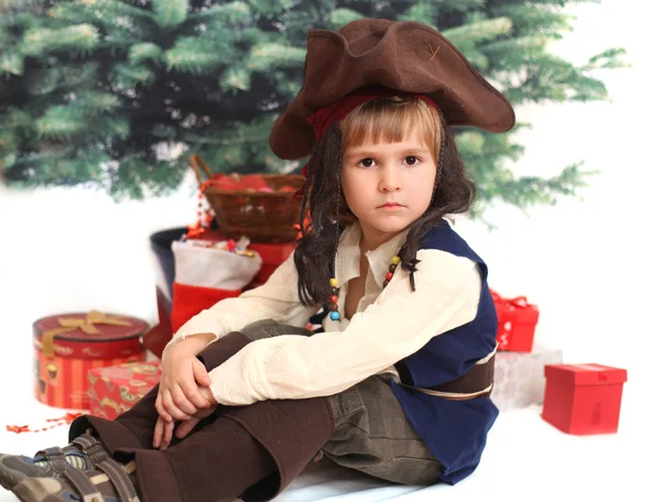 Serious boy in cocked hat — Stock Photo, Image