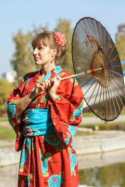 Japonské kimono žena — Stock fotografie