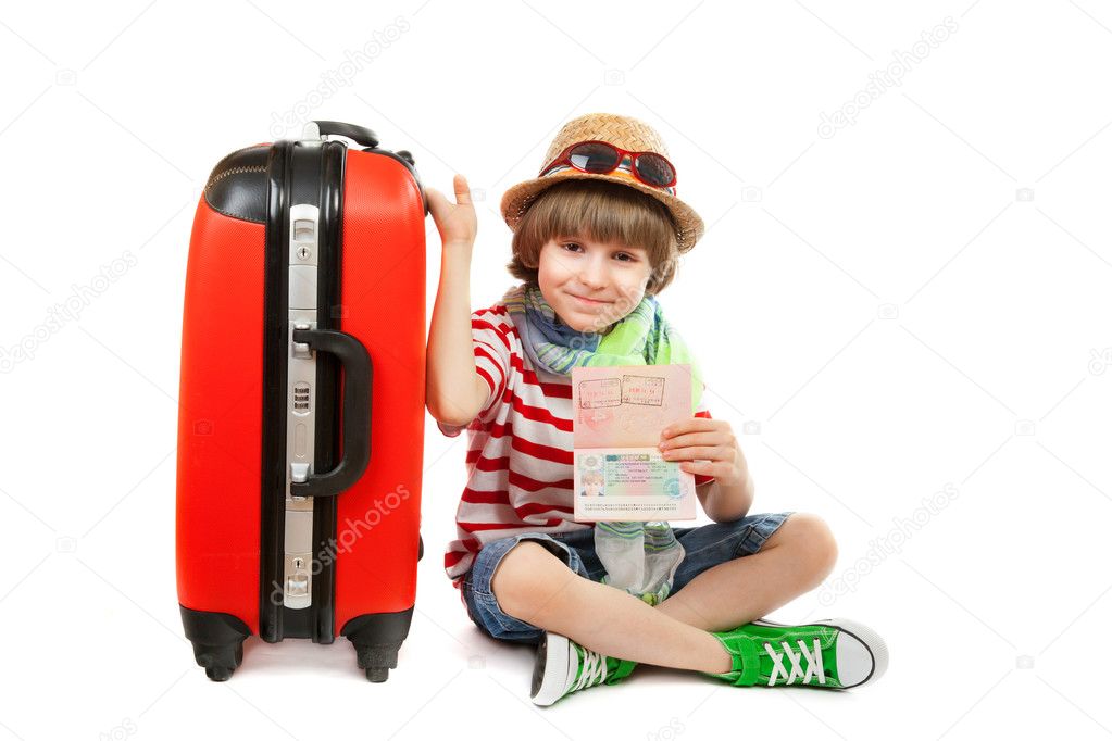 Tourist with  suitcase and passport