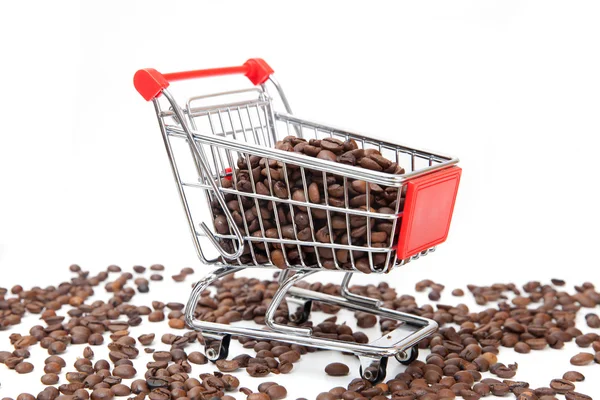 The shopping cart with coffee beans — Stock Photo, Image